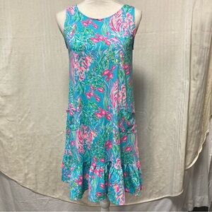Lilly Pulitzer Kristen Flounce Dress in the "Amalfi Blue Best Fishes" print,